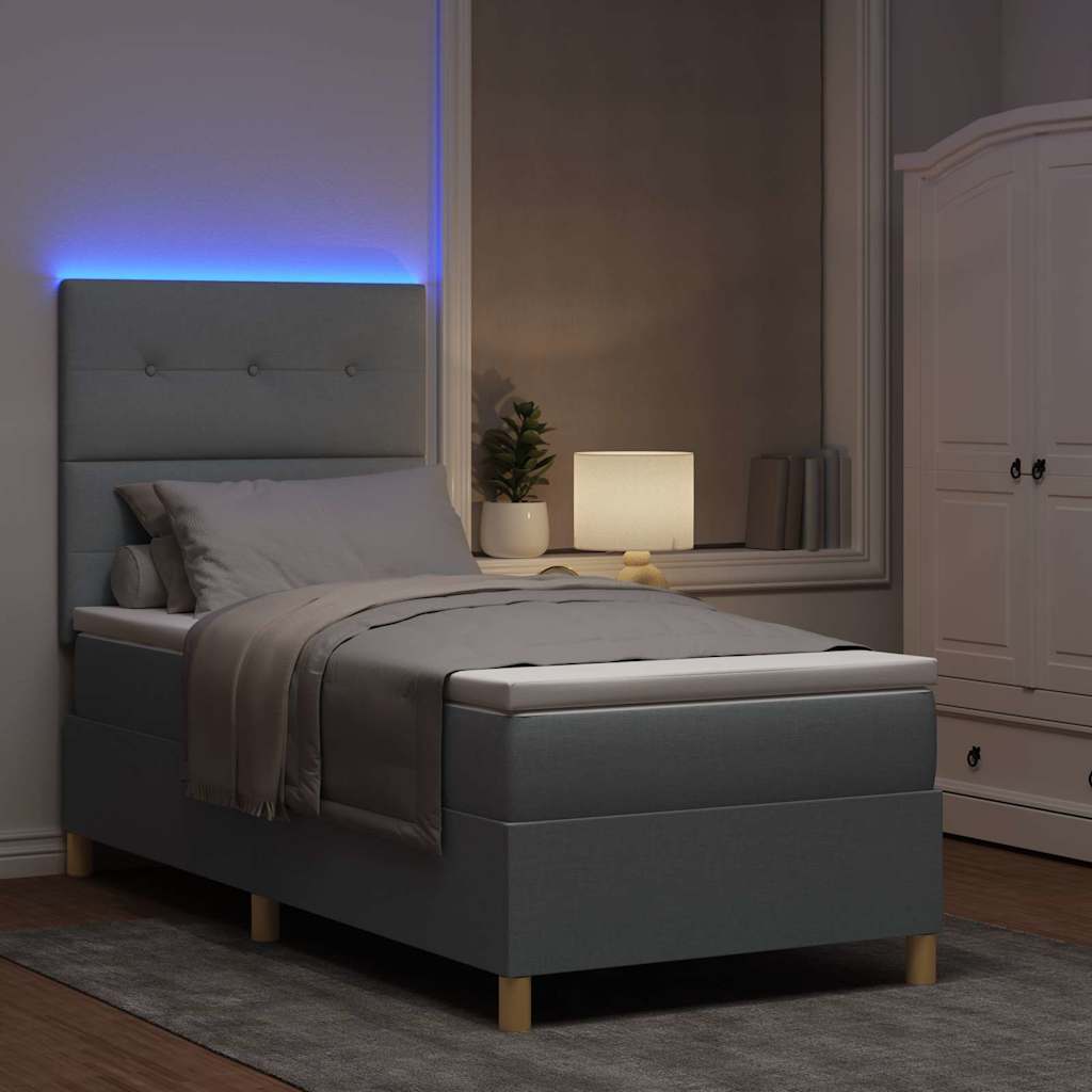 LED Box Spring Bed met matras Lichtgrijs 80 x 200 cm Stof is nu te koop bij PeponiXL, paradijselijk wonen!