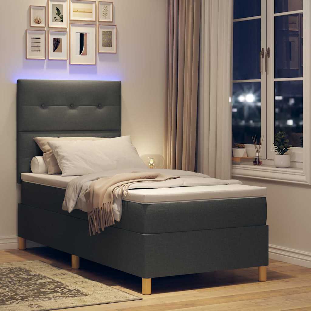 LED Box Spring Bed met matras Donkergrijs 80 x 200 cm Stof is nu te koop bij PeponiXL, paradijselijk wonen!