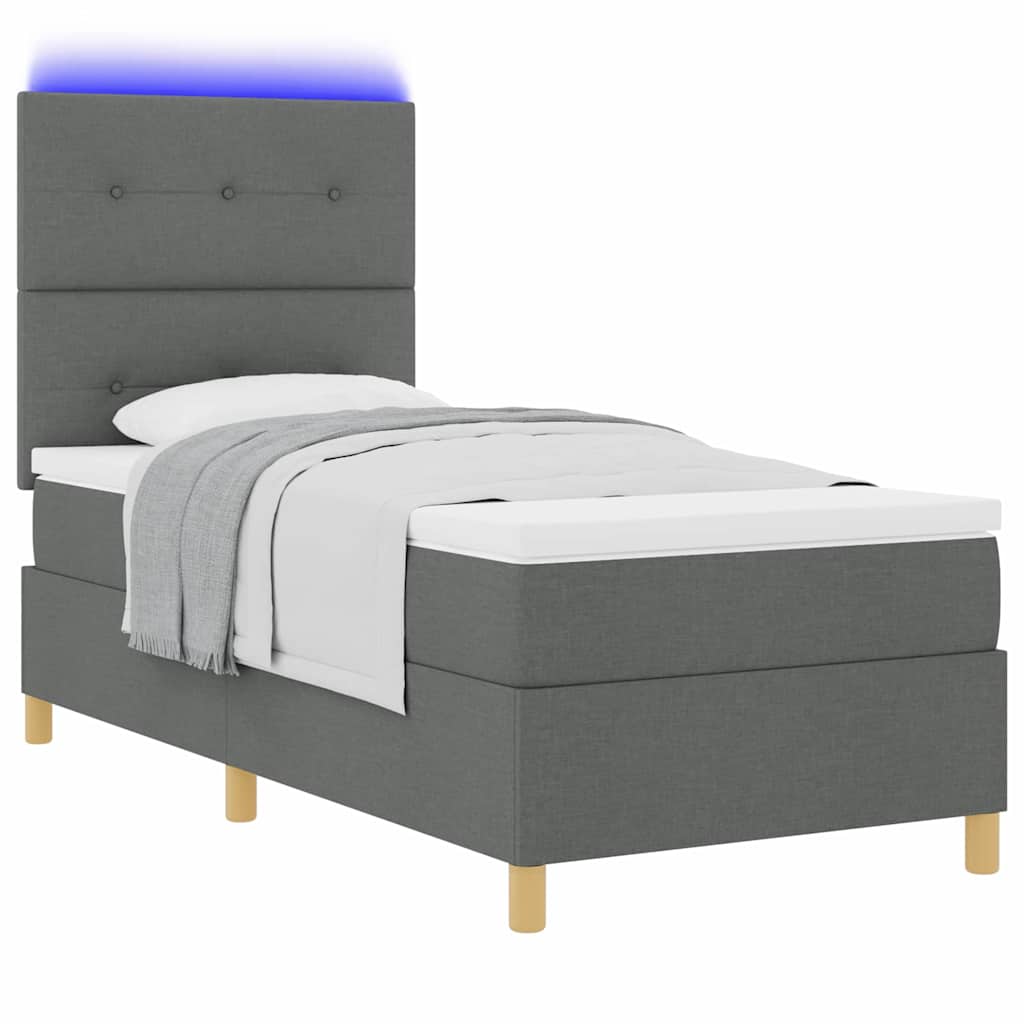 LED Box Spring Bed met matras Donkergrijs 80 x 200 cm Stof is nu te koop bij PeponiXL, paradijselijk wonen!