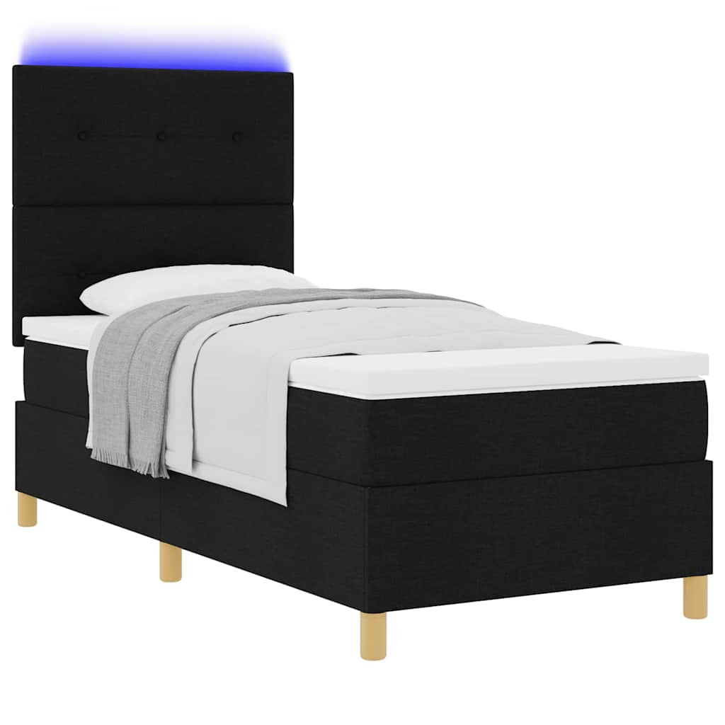 LED Box Spring Bed met matras Zwart 80 x 200 cm Stof is nu te koop bij PeponiXL, paradijselijk wonen!