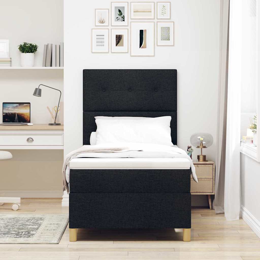 LED Box Spring Bed met matras Zwart 90 x 190 cm Stof is nu te koop bij PeponiXL, paradijselijk wonen!