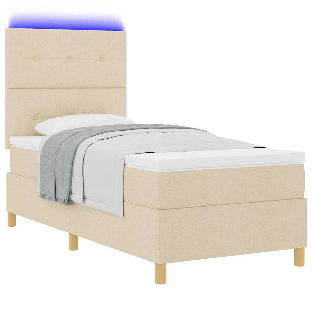 LED Box Spring Bed met matras Crème 90 x 190 cm Stof is nu te koop bij PeponiXL, paradijselijk wonen!