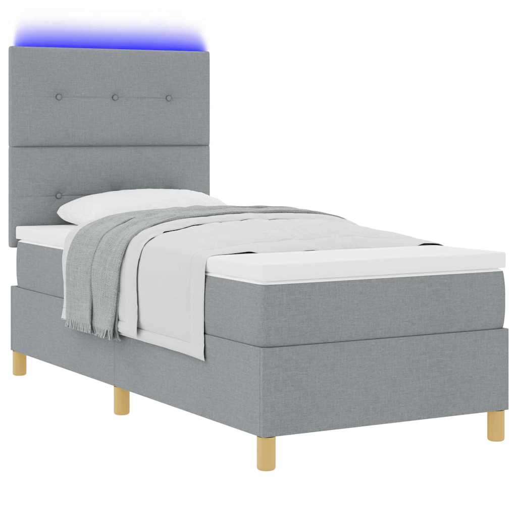 LED Box Spring Bed met matras Lichtgrijs 90 x 200 cm Stof is nu te koop bij PeponiXL, paradijselijk wonen!