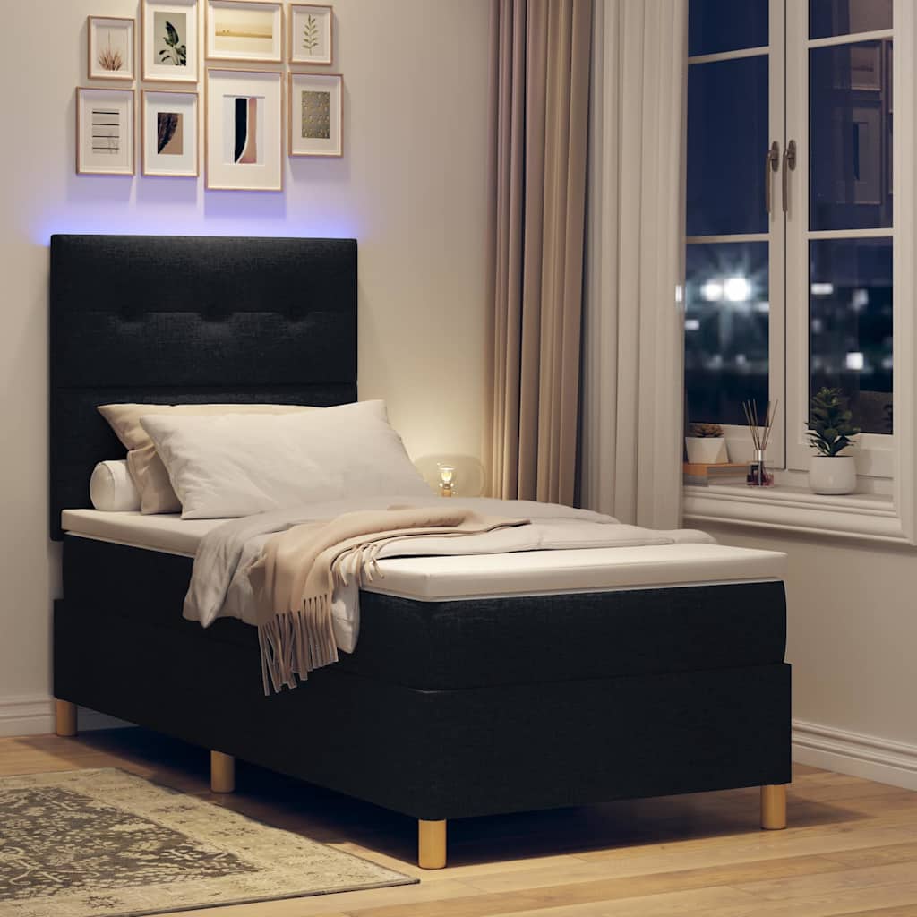 LED Box Spring Bed met matras Zwart 90 x 200 cm Stof is nu te koop bij PeponiXL, paradijselijk wonen!