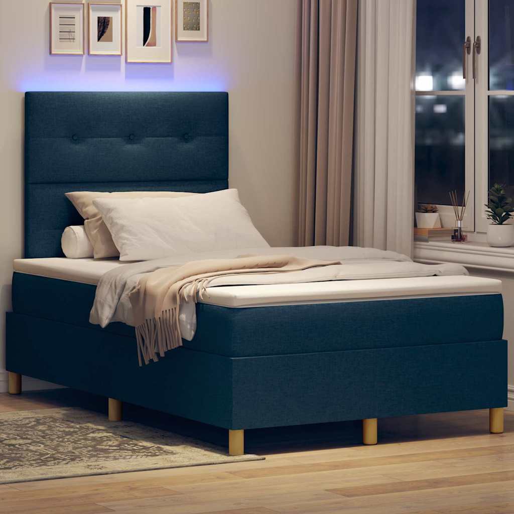 LED Box Spring Bed met matras Blauw 120 x 200 cm Stof is nu te koop bij PeponiXL, paradijselijk wonen!