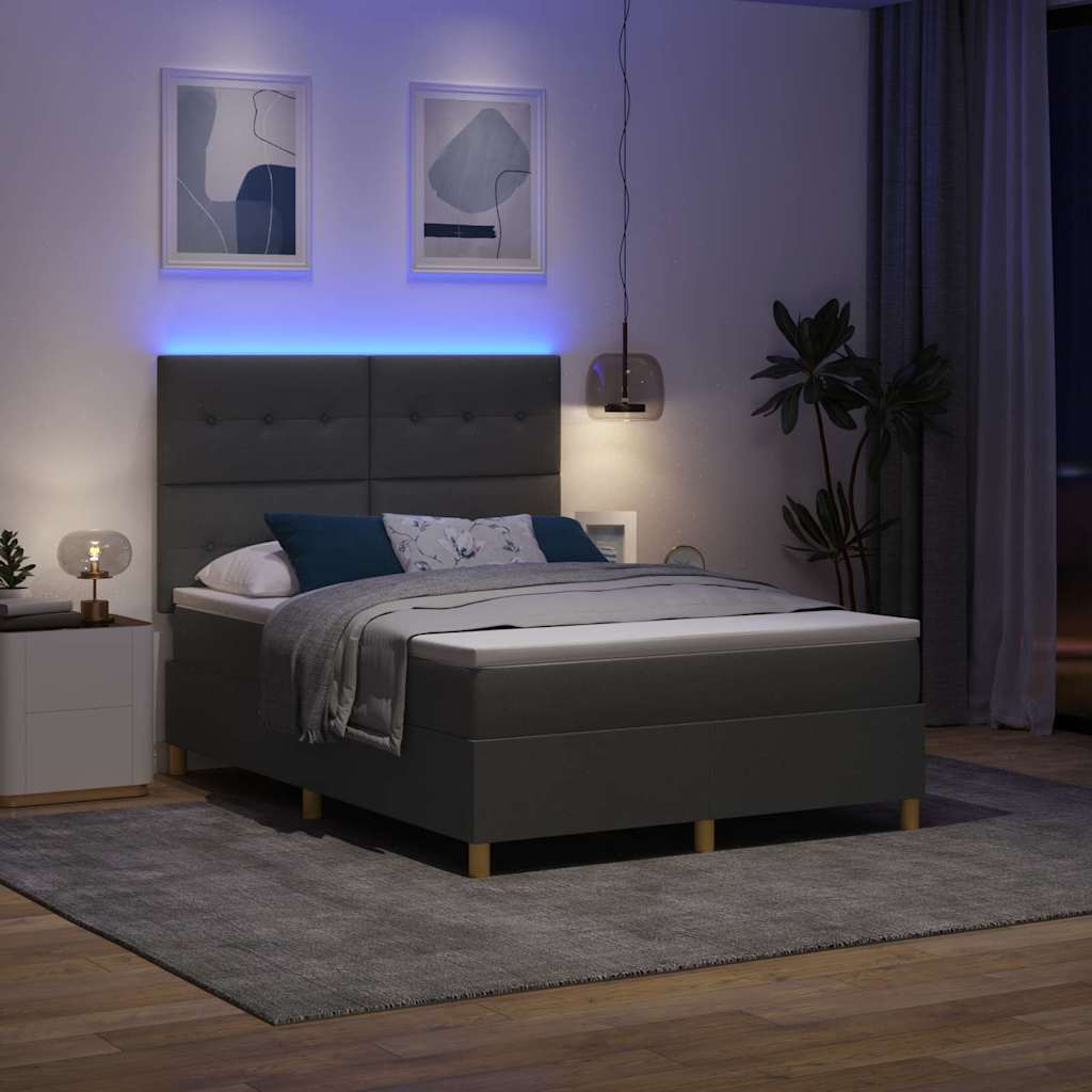 LED Box Spring Bed met matras Donkergrijs 140 x 190 cm Stof is nu te koop bij PeponiXL, paradijselijk wonen!