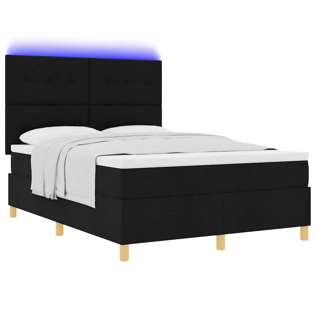 LED Box Spring Bed met matras Zwart 140 x 190 cm Stof is nu te koop bij PeponiXL, paradijselijk wonen!