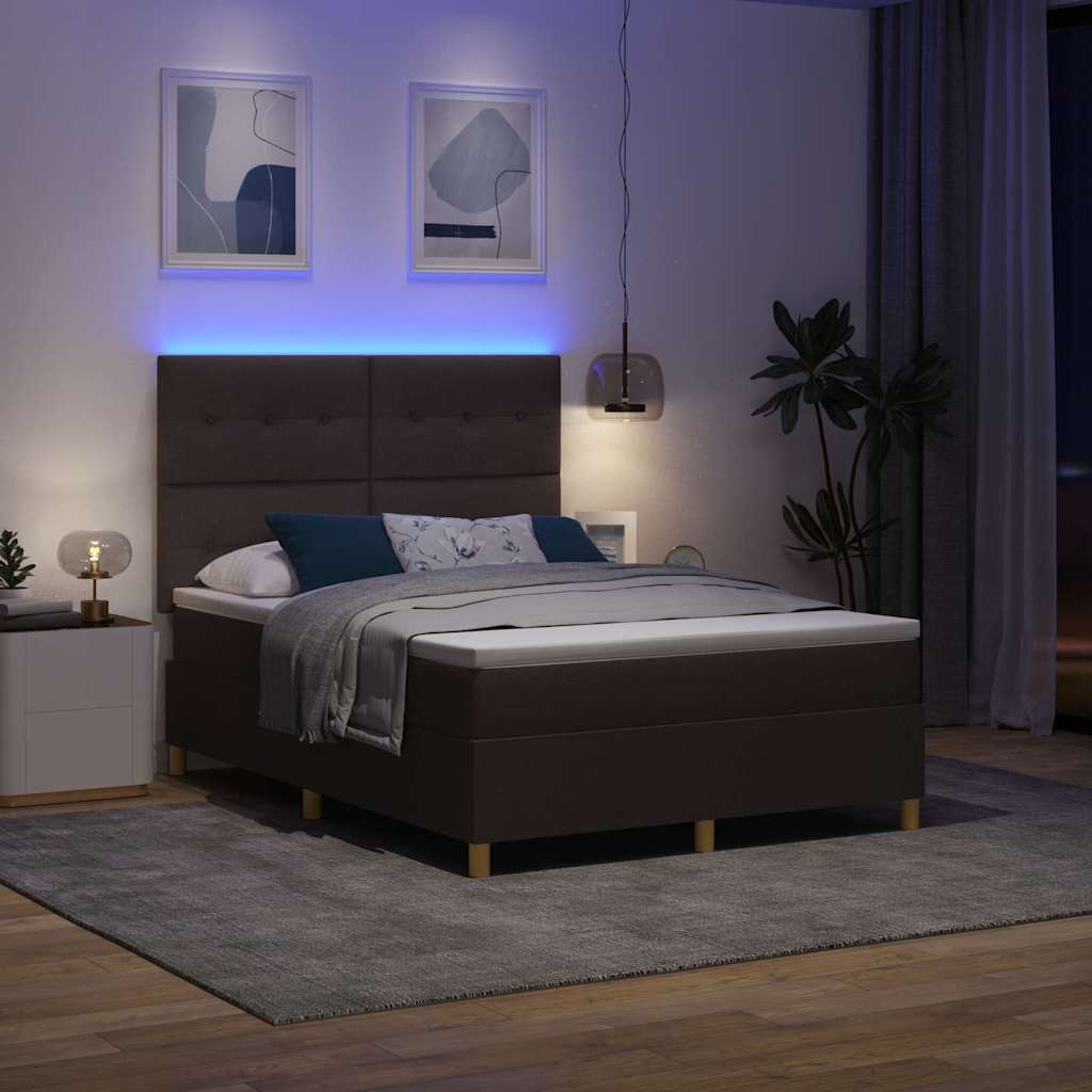 LED Box Spring Bed met matras Donkerbruin 140 x 190 cm Stof is nu te koop bij PeponiXL, paradijselijk wonen!