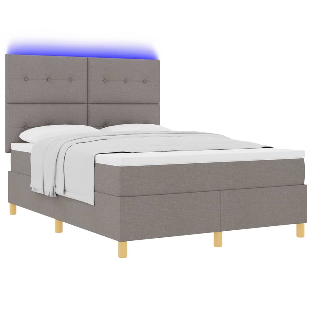LED Box Spring Bed met matras Taupe 140 x 190 cm Stof is nu te koop bij PeponiXL, paradijselijk wonen!