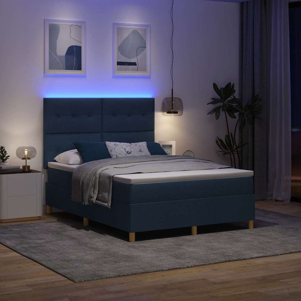LED Box Spring Bed met matras Blauw 140 x 190 cm Stof is nu te koop bij PeponiXL, paradijselijk wonen!