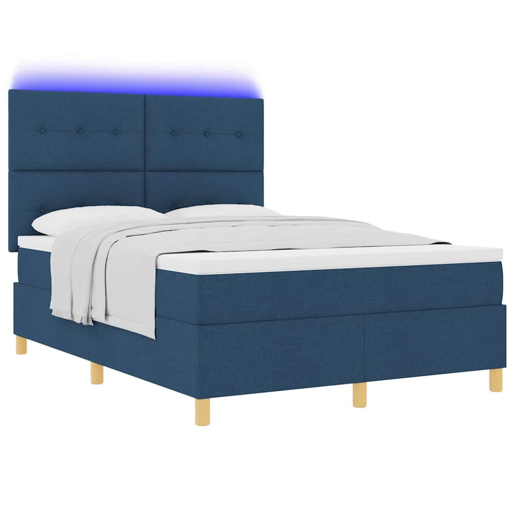 LED Box Spring Bed met matras Blauw 140 x 190 cm Stof is nu te koop bij PeponiXL, paradijselijk wonen!