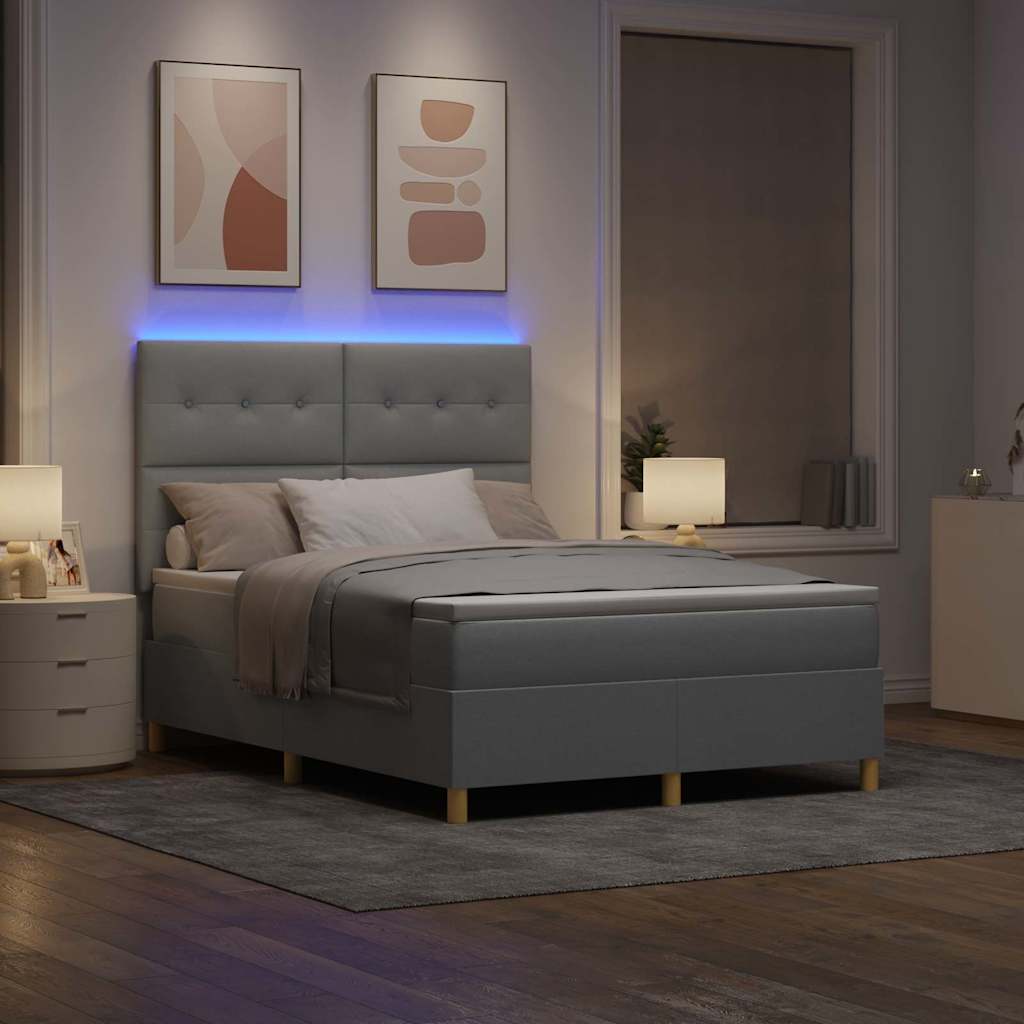 LED Box Spring Bed met matras Lichtgrijs 140 x 200 cm Stof is nu te koop bij PeponiXL, paradijselijk wonen!