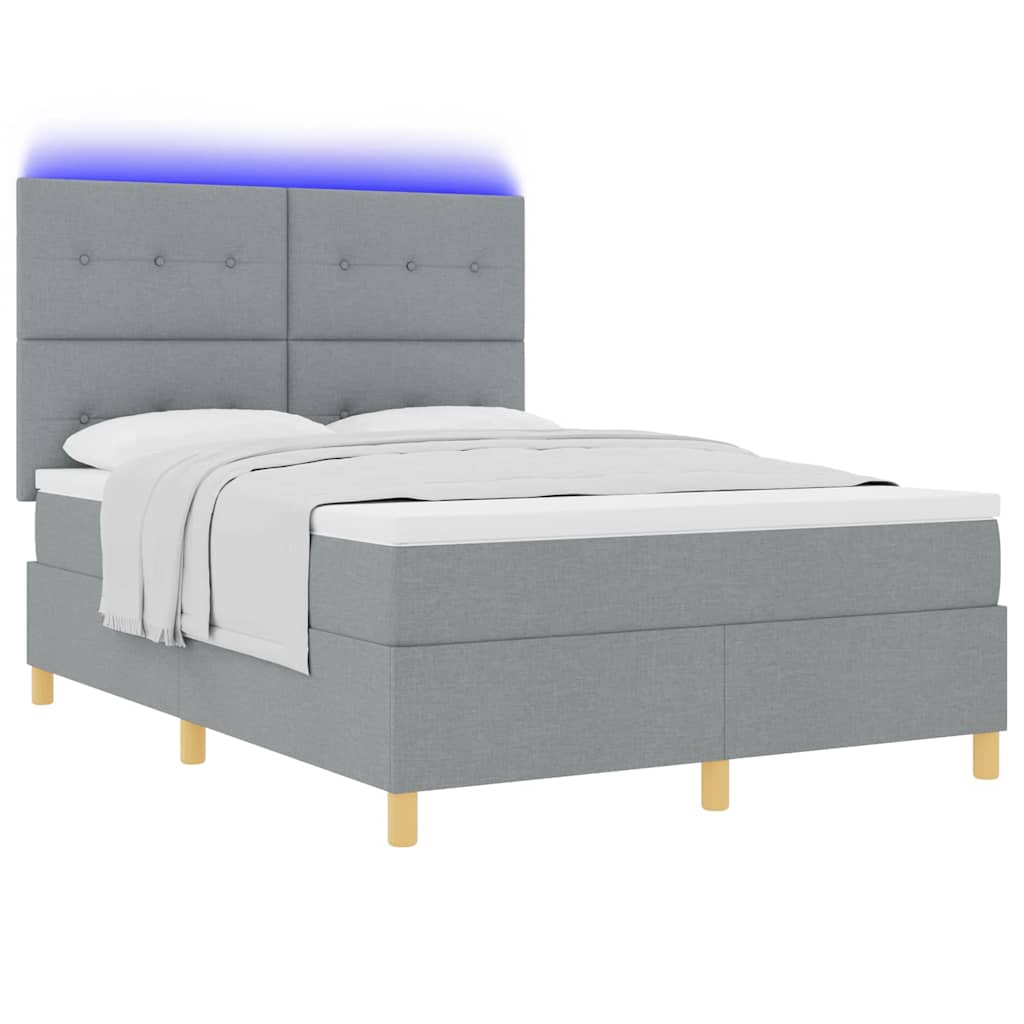 LED Box Spring Bed met matras Lichtgrijs 140 x 200 cm Stof is nu te koop bij PeponiXL, paradijselijk wonen!