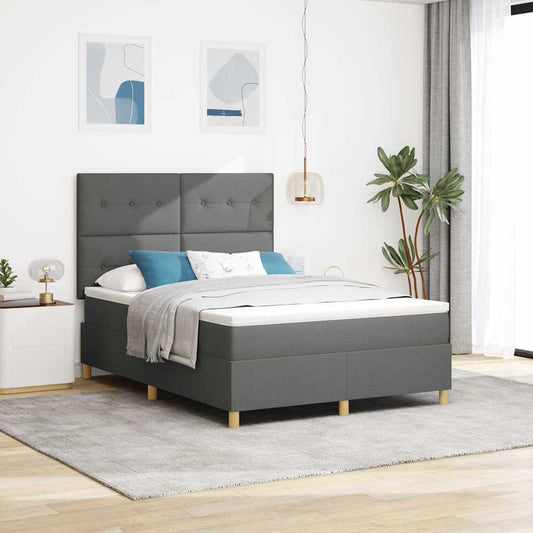 LED Box Spring Bed met matras Donkergrijs 140 x 200 cm Stof is nu te koop bij PeponiXL, paradijselijk wonen!