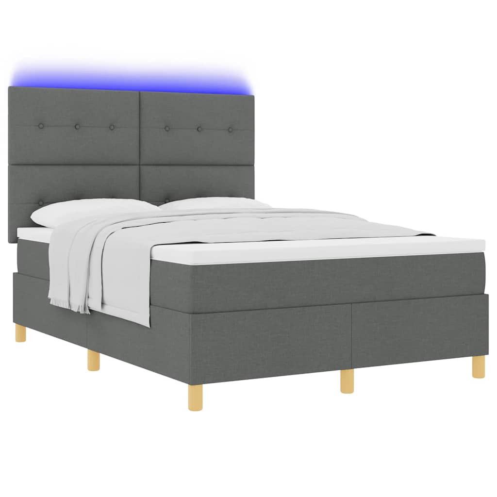 LED Box Spring Bed met matras Donkergrijs 160 x 200 cm Stof is nu te koop bij PeponiXL, paradijselijk wonen!