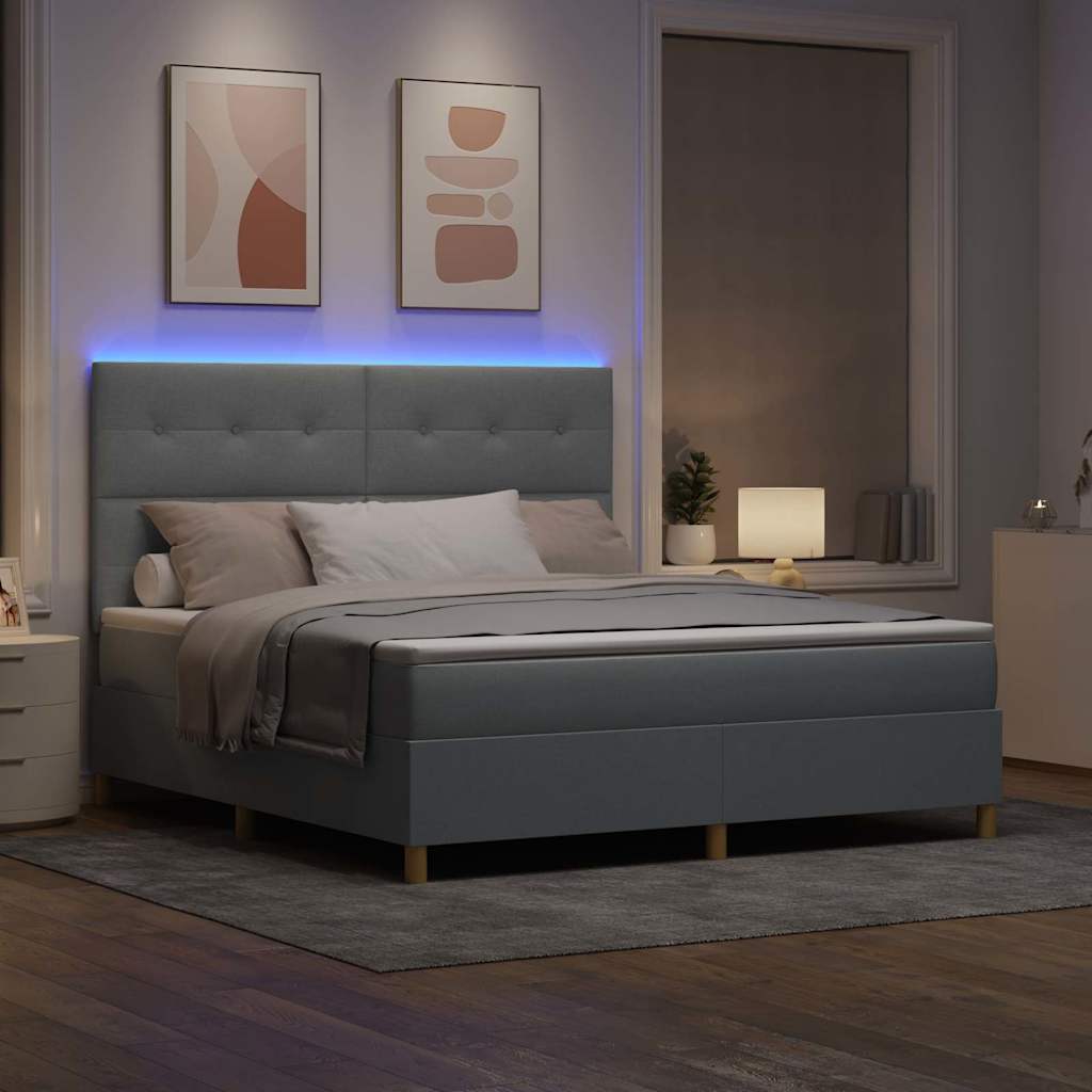 LED Box Spring Bed met matras Lichtgrijs 180 x 200 cm Stof is nu te koop bij PeponiXL, paradijselijk wonen!
