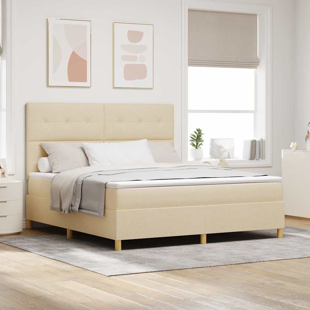LED Box Spring Bed met matras Crème 180 x 200 cm Stof is nu te koop bij PeponiXL, paradijselijk wonen!