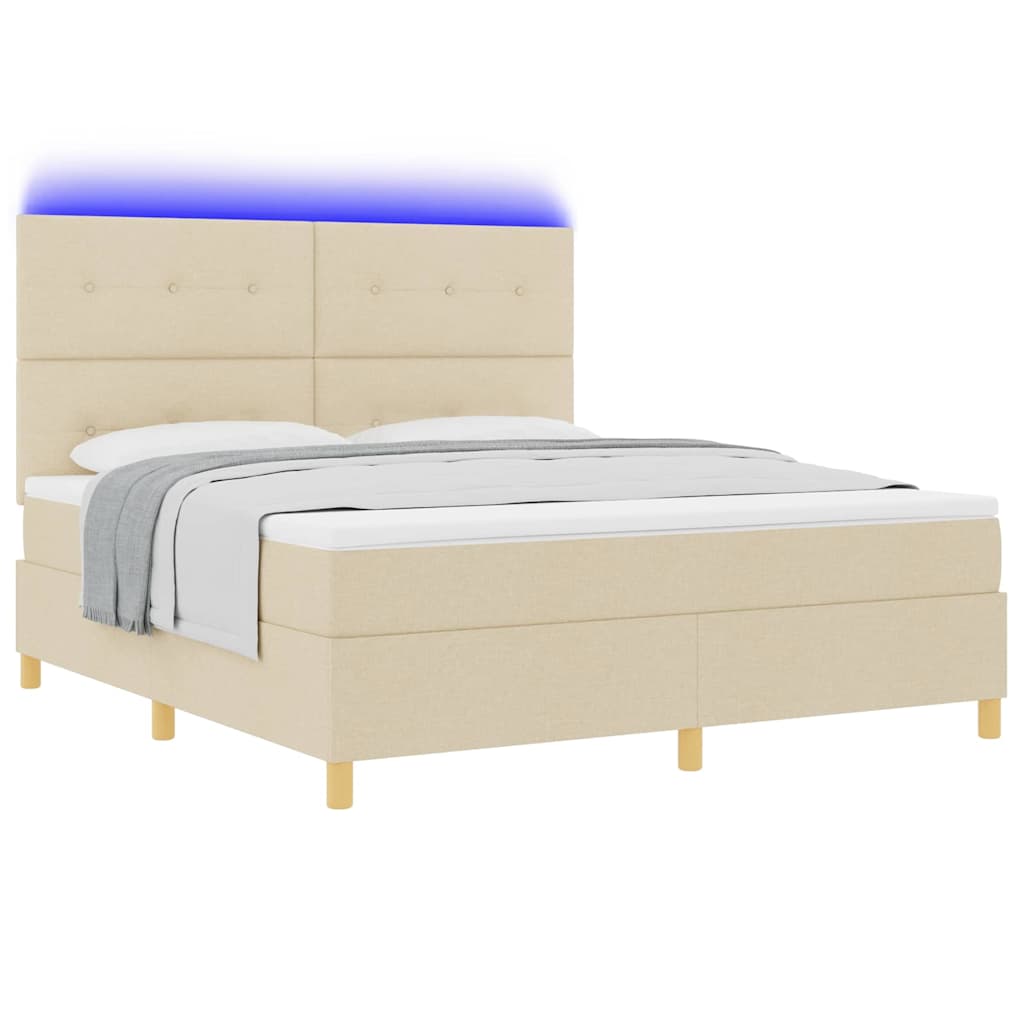 LED Box Spring Bed met matras Crème 180 x 200 cm Stof is nu te koop bij PeponiXL, paradijselijk wonen!