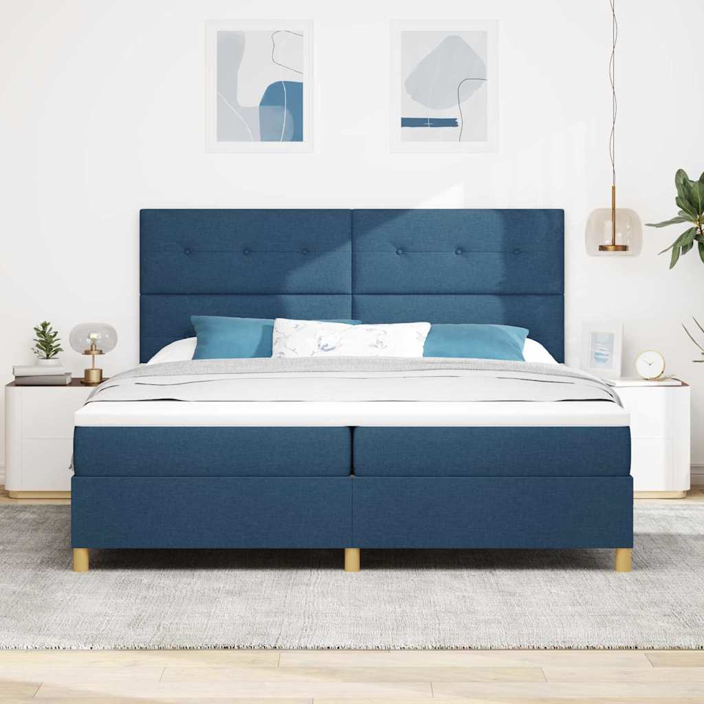 LED Box Spring Bed met matras Blauw 200 x 200 cm Stof is nu te koop bij PeponiXL, paradijselijk wonen!