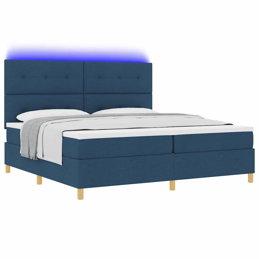 LED Box Spring Bed met matras Blauw 200 x 200 cm Stof is nu te koop bij PeponiXL, paradijselijk wonen!