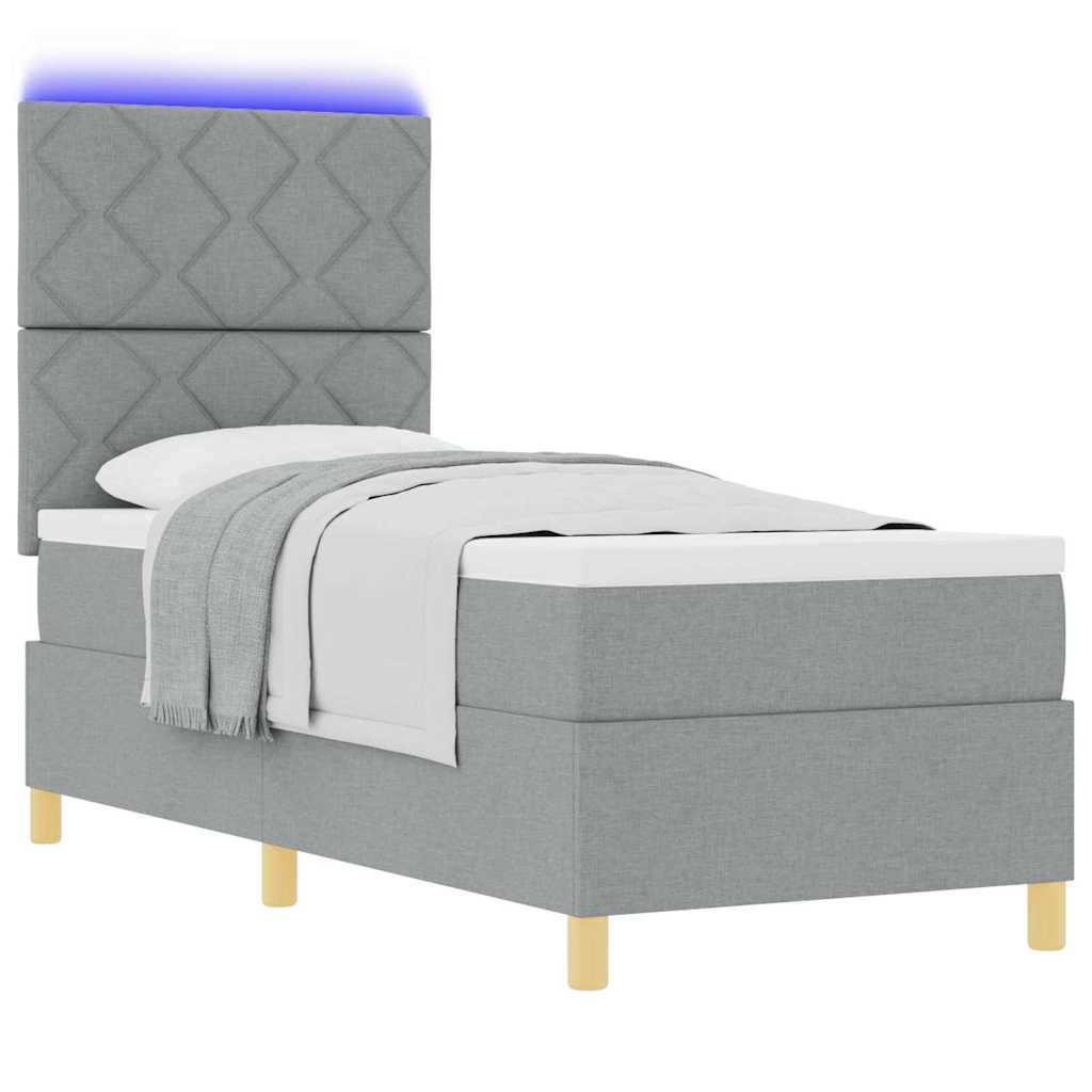 LED Box Spring Bed met matras Lichtgrijs 80 x 200 cm Stof is nu te koop bij PeponiXL, paradijselijk wonen!