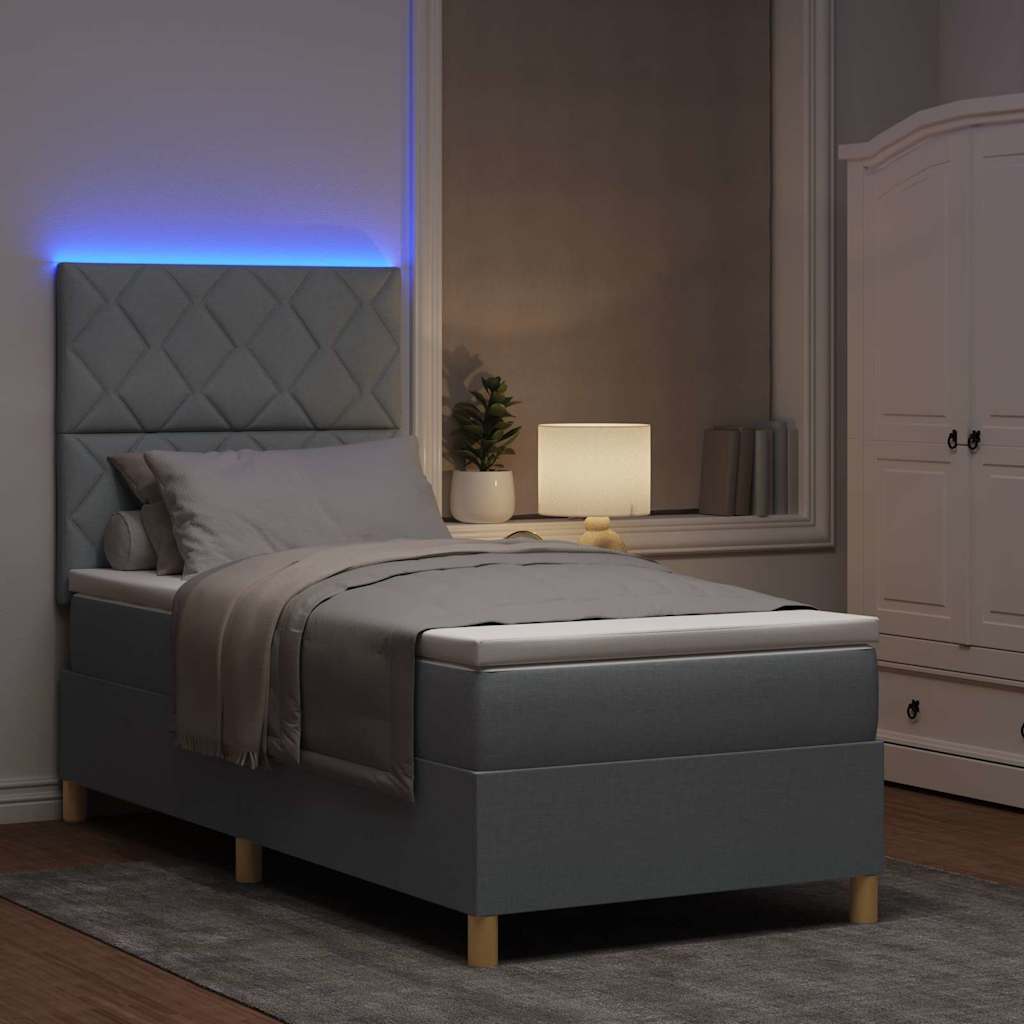 LED Box Spring Bed met matras Lichtgrijs 100 x 200 cm Stof is nu te koop bij PeponiXL, paradijselijk wonen!
