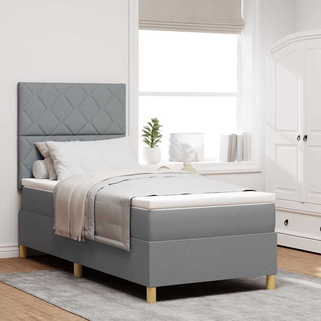 LED Box Spring Bed met matras Lichtgrijs 100 x 200 cm Stof is nu te koop bij PeponiXL, paradijselijk wonen!