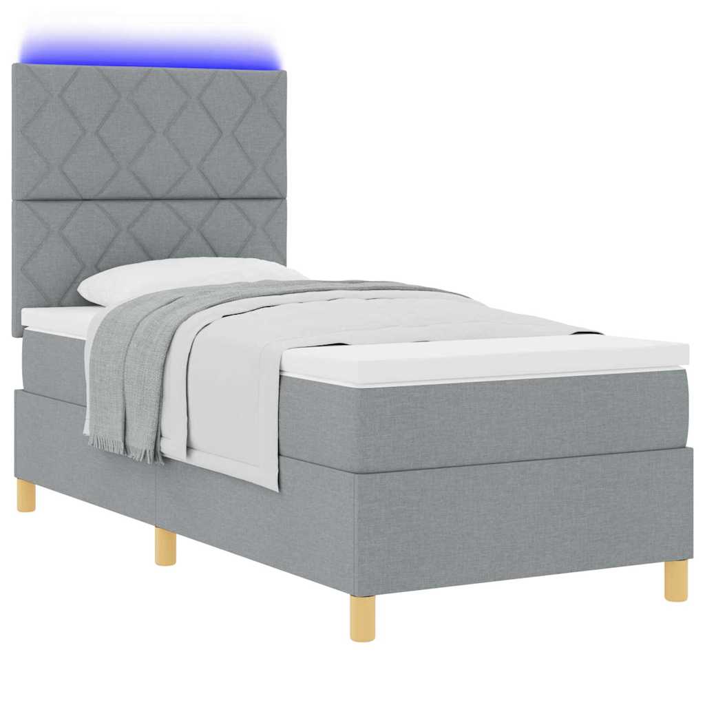 LED Box Spring Bed met matras Lichtgrijs 100 x 200 cm Stof is nu te koop bij PeponiXL, paradijselijk wonen!