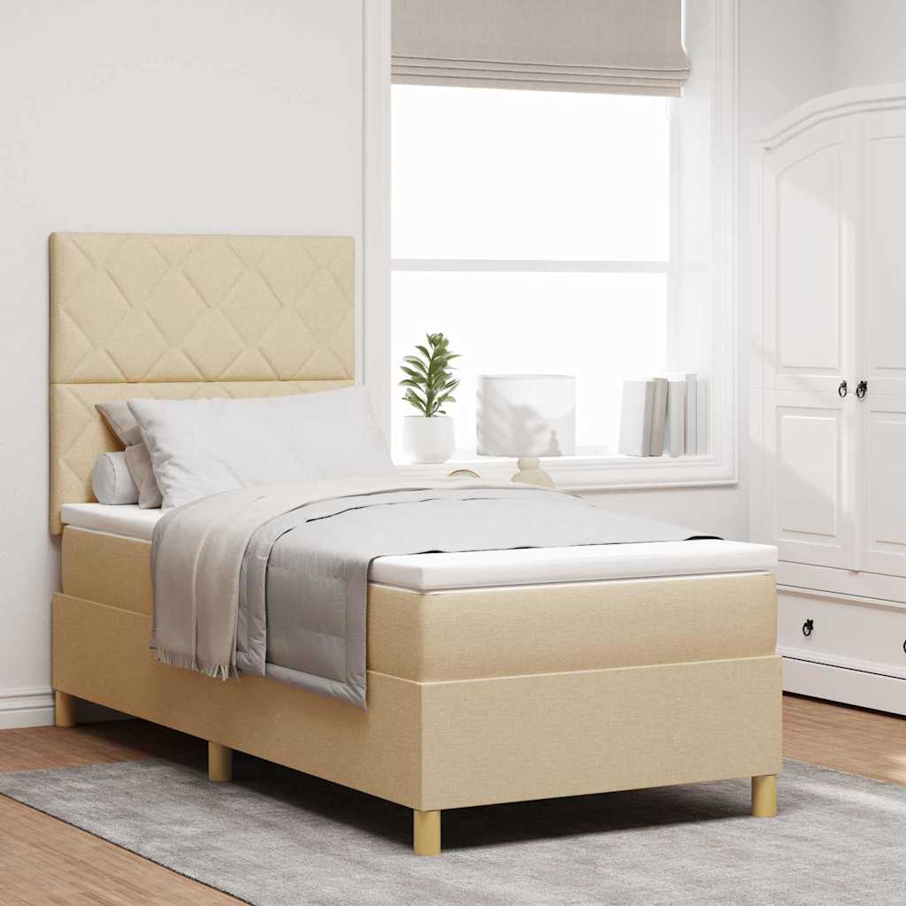 LED Box Spring Bed met matras Crème 100 x 200 cm Stof is nu te koop bij PeponiXL, paradijselijk wonen!