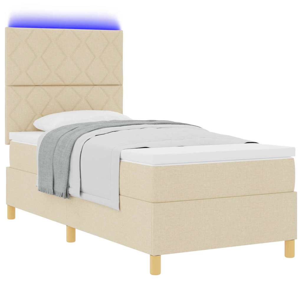 LED Box Spring Bed met matras Crème 100 x 200 cm Stof is nu te koop bij PeponiXL, paradijselijk wonen!