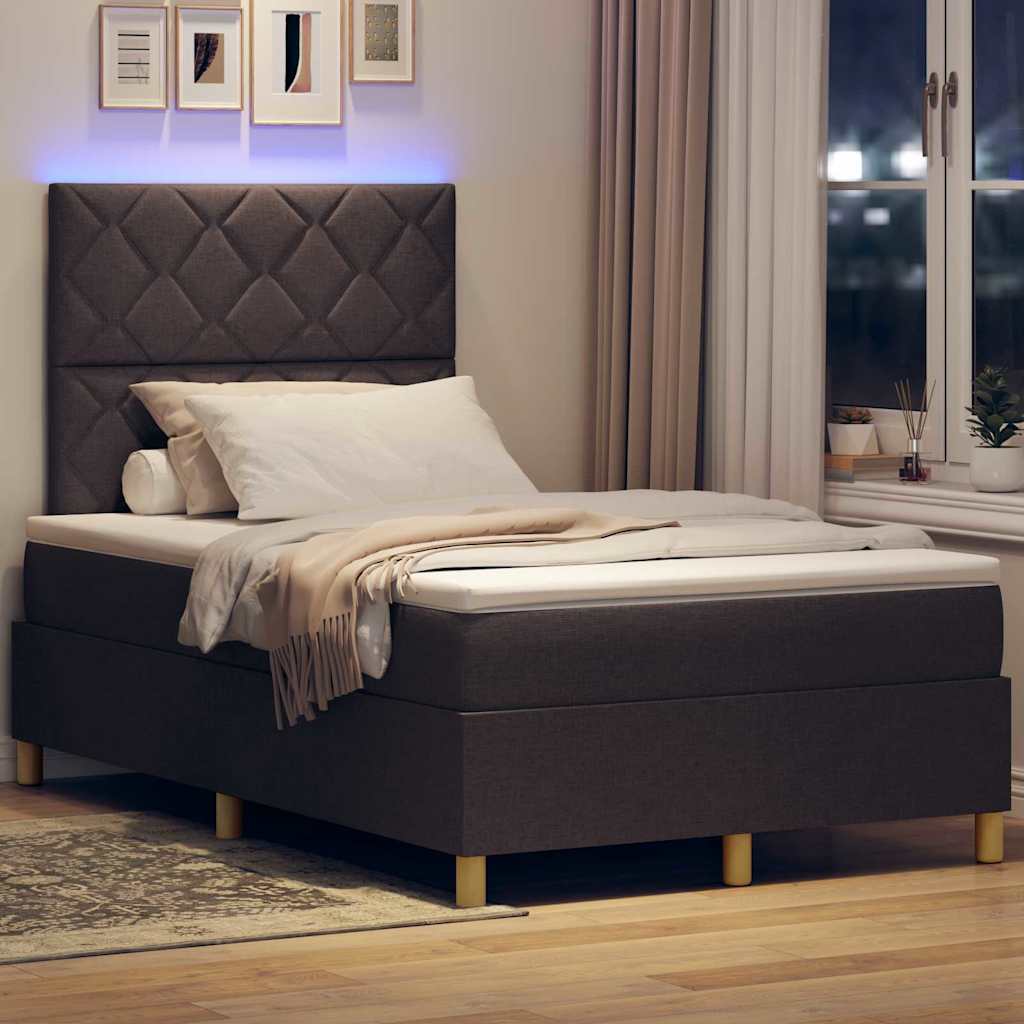 LED Box Spring Bed met matras Donkerbruin 120 x 200 cm Stof is nu te koop bij PeponiXL, paradijselijk wonen!