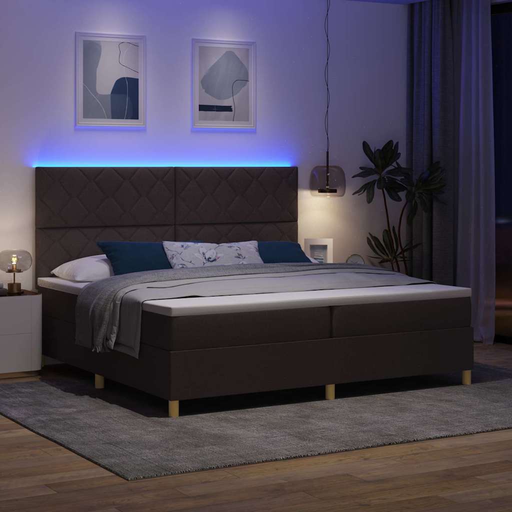 LED Box Spring Bed met matras Donkerbruin 200 x 200 cm Stof is nu te koop bij PeponiXL, paradijselijk wonen!