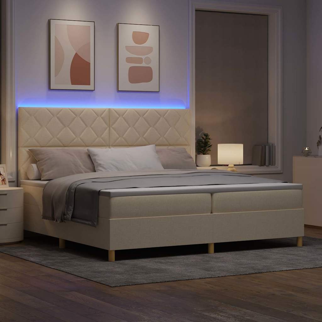 LED Box Spring Bed met matras Crème 200 x 200 cm Stof is nu te koop bij PeponiXL, paradijselijk wonen!