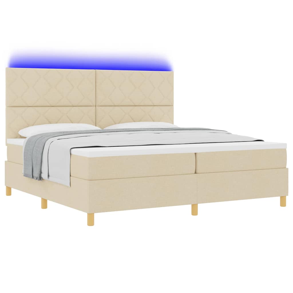 LED Box Spring Bed met matras Crème 200 x 200 cm Stof is nu te koop bij PeponiXL, paradijselijk wonen!
