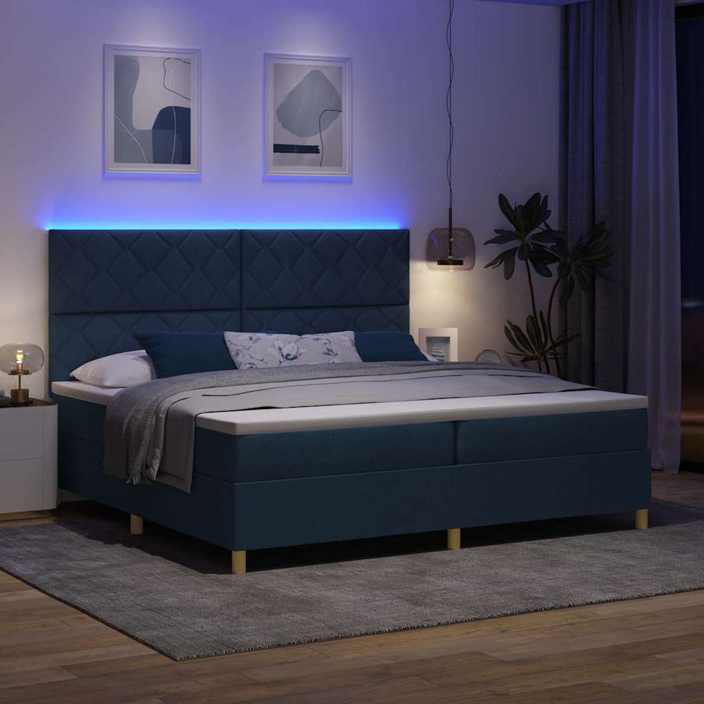 LED Box Spring Bed met matras Blauw 200 x 200 cm Stof is nu te koop bij PeponiXL, paradijselijk wonen!