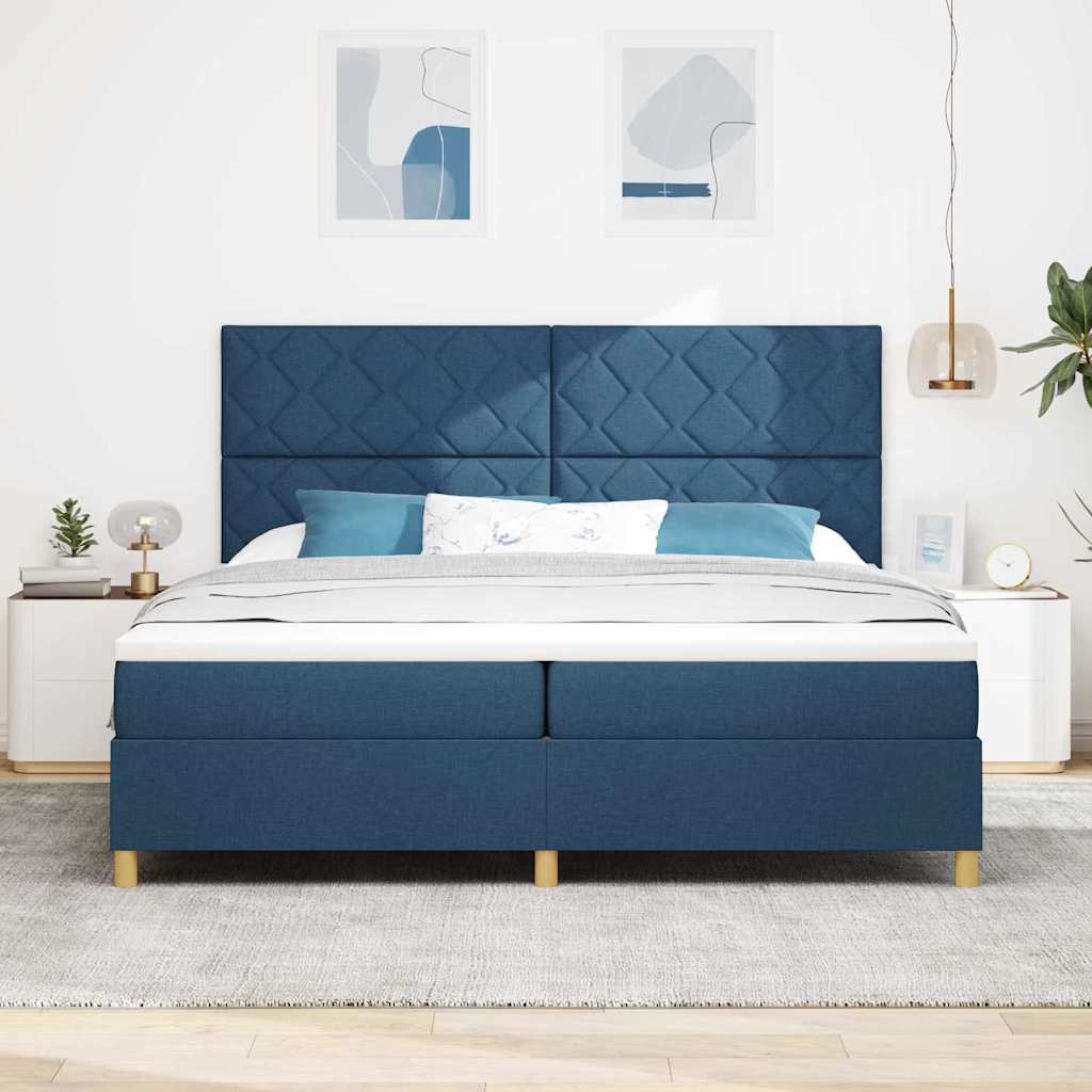 LED Box Spring Bed met matras Blauw 200 x 200 cm Stof is nu te koop bij PeponiXL, paradijselijk wonen!