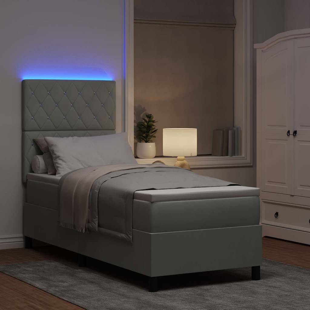 LED Box Spring Bed met matras Lichtgrijs 80 x 200 cm Stof is nu te koop bij PeponiXL, paradijselijk wonen!