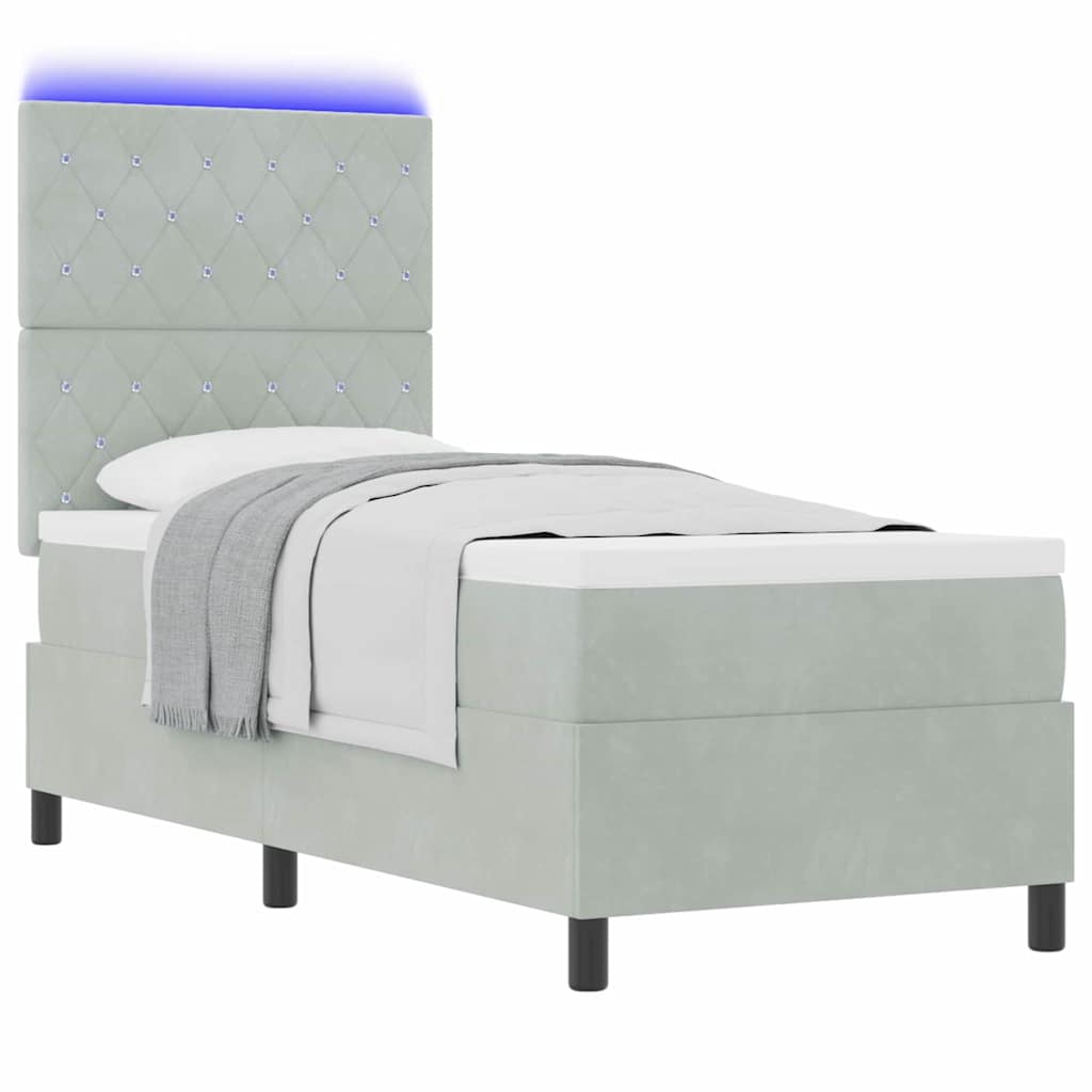 LED Box Spring Bed met matras Lichtgrijs 80 x 200 cm Stof is nu te koop bij PeponiXL, paradijselijk wonen!