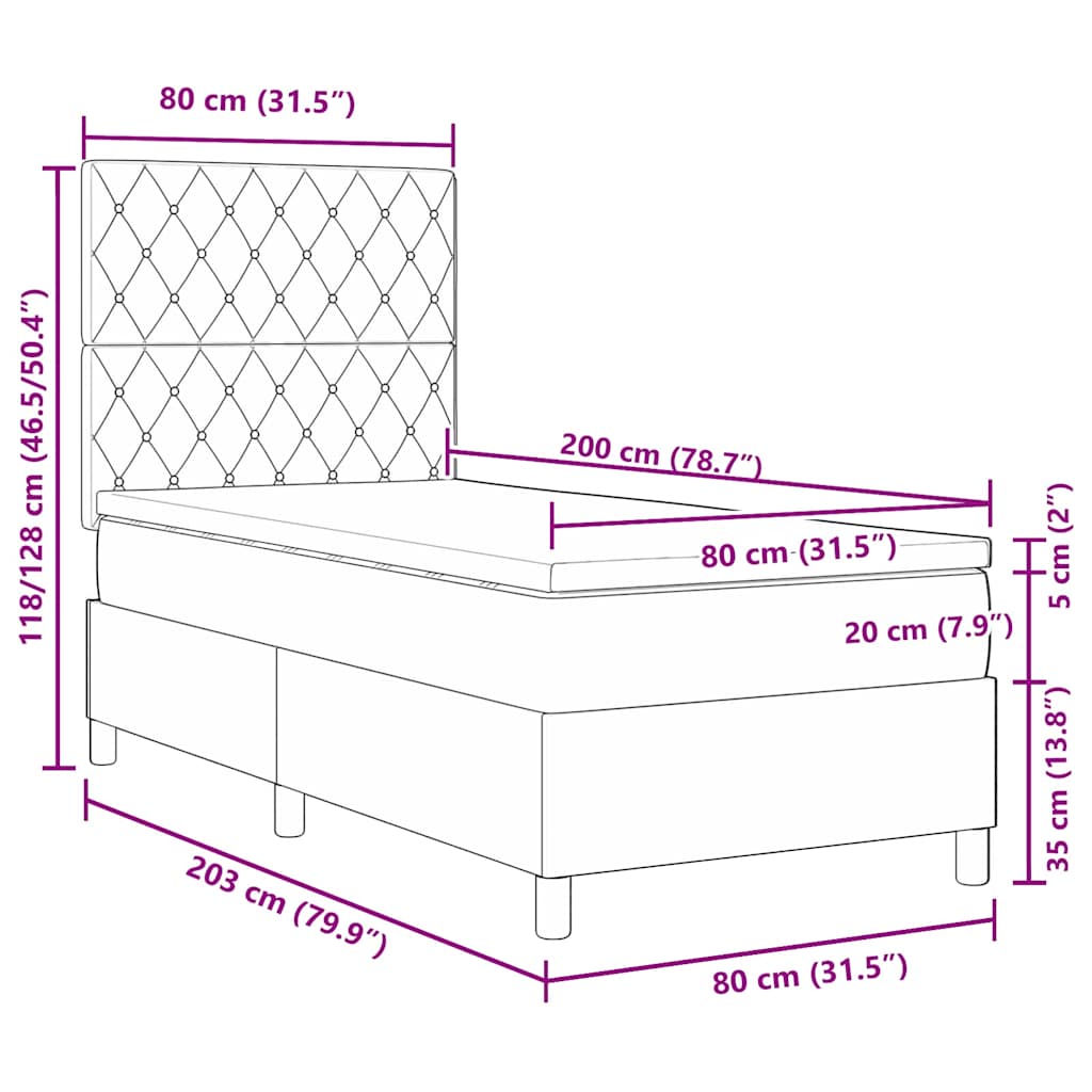 LED Box Spring Bed met matras Lichtgrijs 80 x 200 cm Stof is nu te koop bij PeponiXL, paradijselijk wonen!