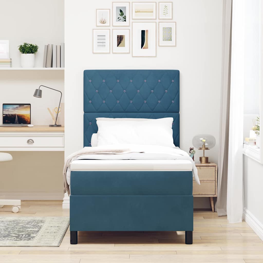 LED Box Spring Bed met matras Donkerblauw 90 x 190 cm Fluweel is nu te koop bij PeponiXL, paradijselijk wonen!