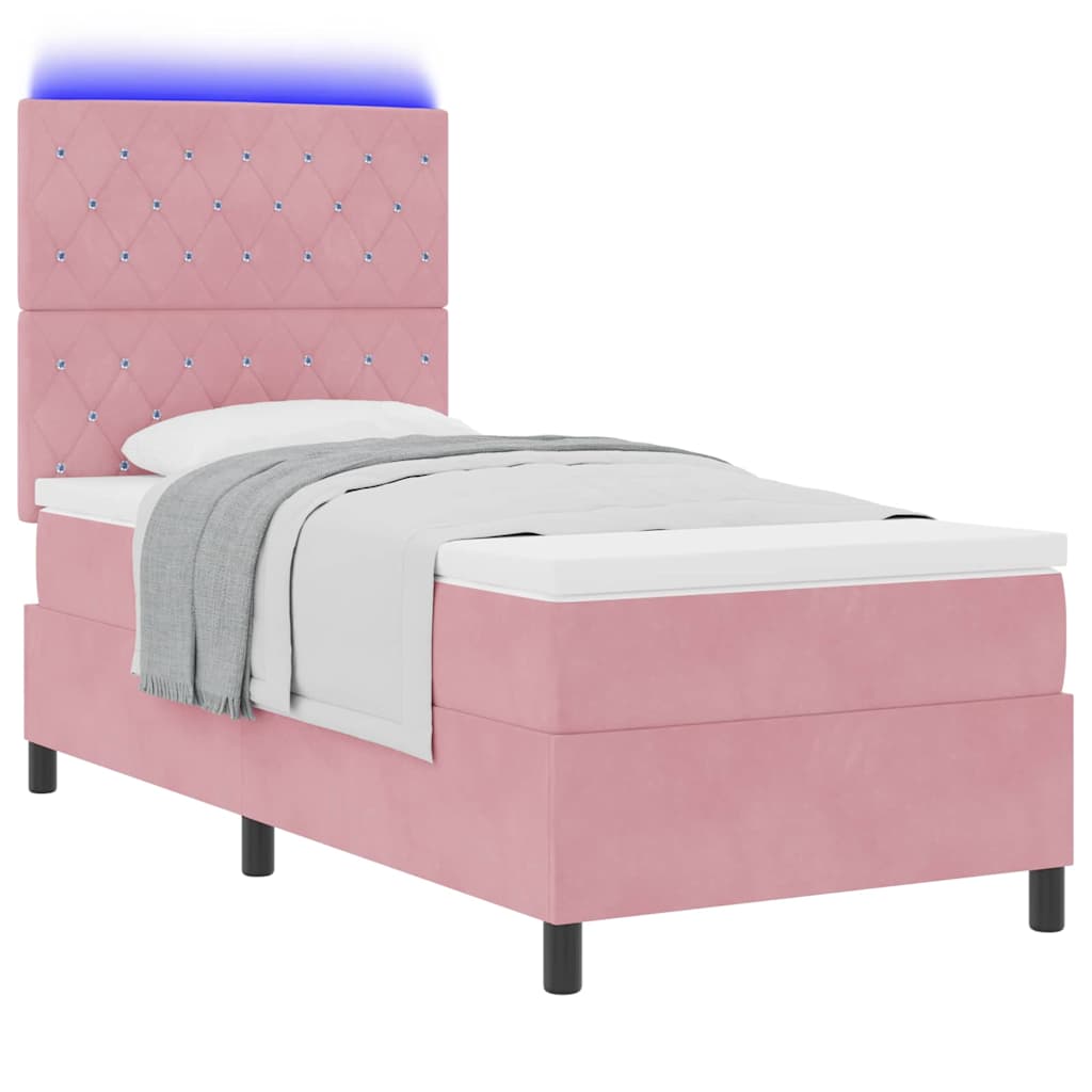 LED Box Spring Bed met matras Roze 90 x 190 cm Fluweel is nu te koop bij PeponiXL, paradijselijk wonen!