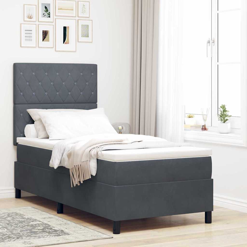 LED Box Spring Bed met matras Donkergrijs 90 x 200 cm Fluweel is nu te koop bij PeponiXL, paradijselijk wonen!