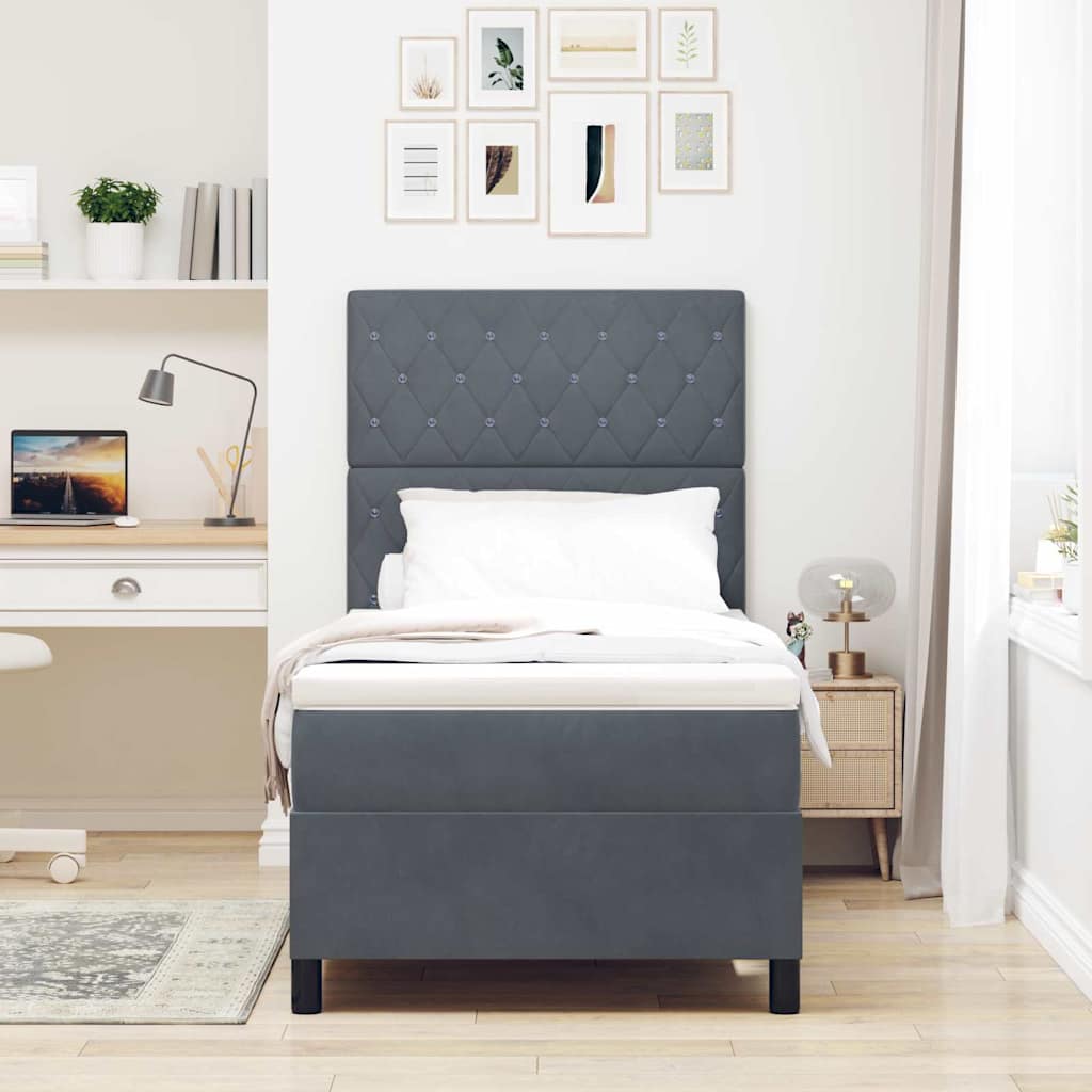 LED Box Spring Bed met matras Donkergrijs 90 x 200 cm Fluweel is nu te koop bij PeponiXL, paradijselijk wonen!