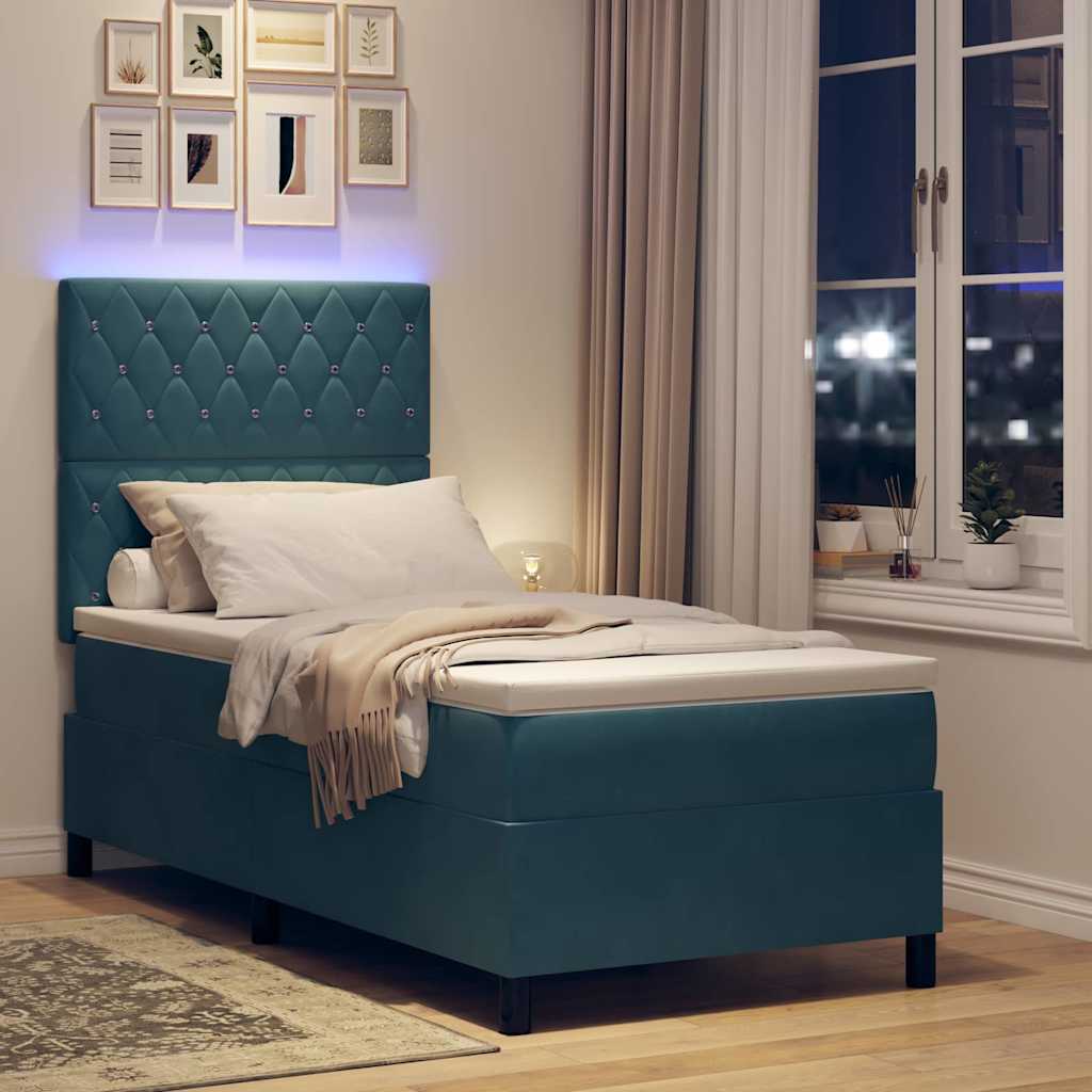LED Box Spring Bed met matras Donkerblauw 90 x 200 cm Fluweel is nu te koop bij PeponiXL, paradijselijk wonen!