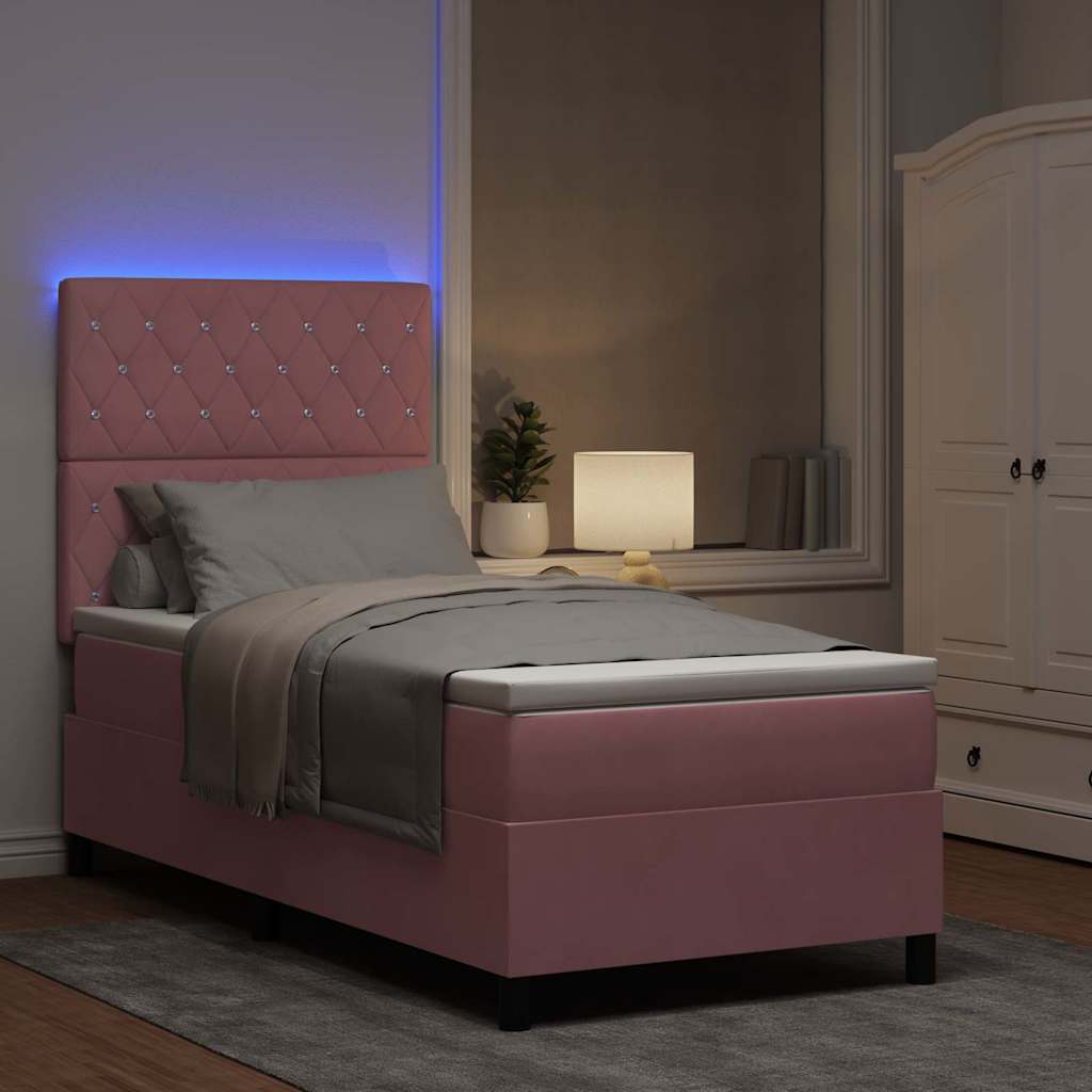 LED Box Spring Bed met matras Roze 90 x 200 cm Fluweel is nu te koop bij PeponiXL, paradijselijk wonen!
