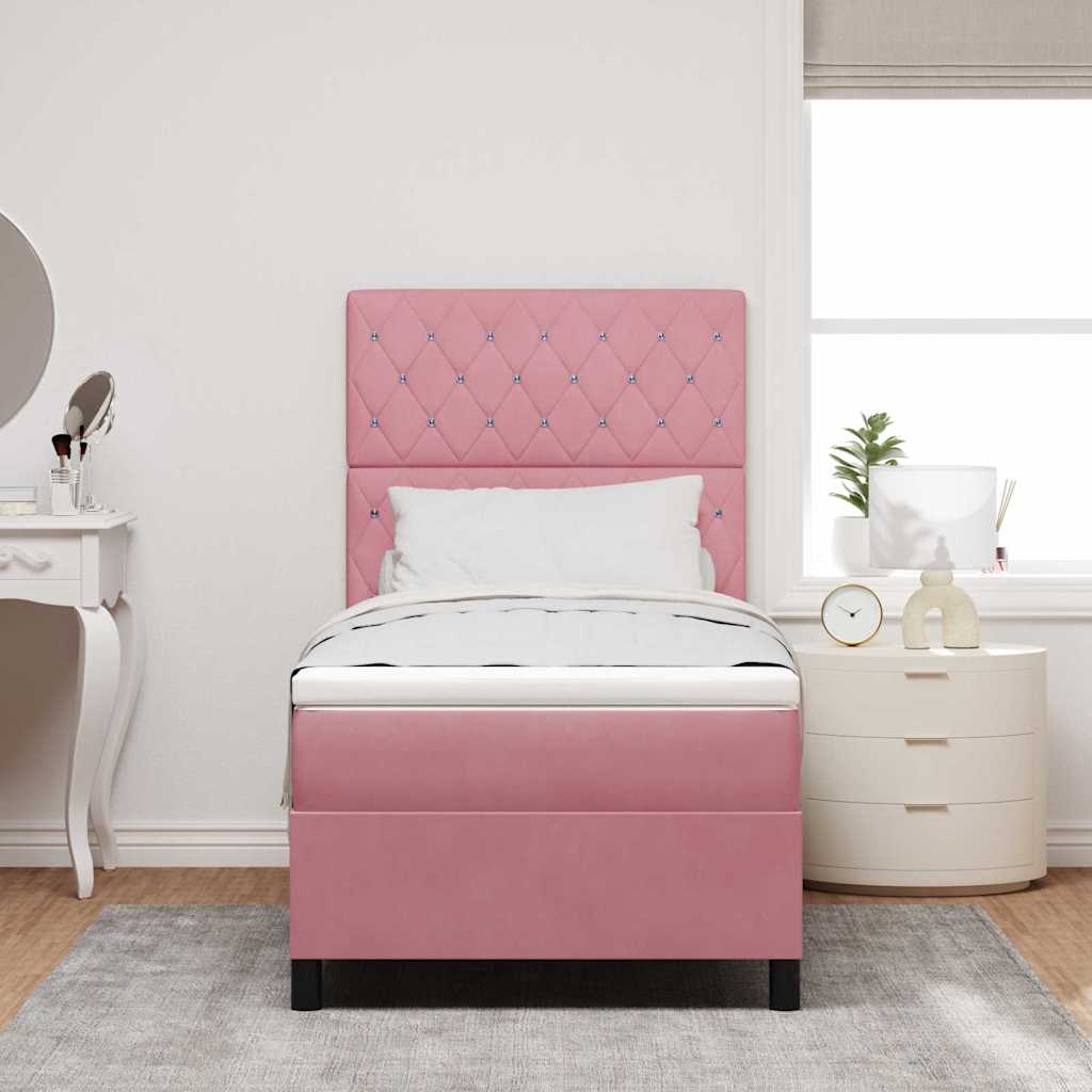 LED Box Spring Bed met matras Roze 90 x 200 cm Fluweel is nu te koop bij PeponiXL, paradijselijk wonen!