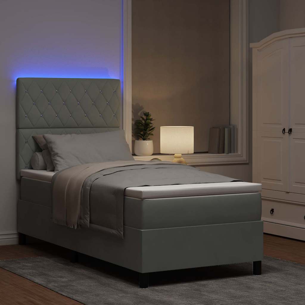 LED Box Spring Bed met matras Lichtgrijs 100 x 200 cm Fluweel is nu te koop bij PeponiXL, paradijselijk wonen!