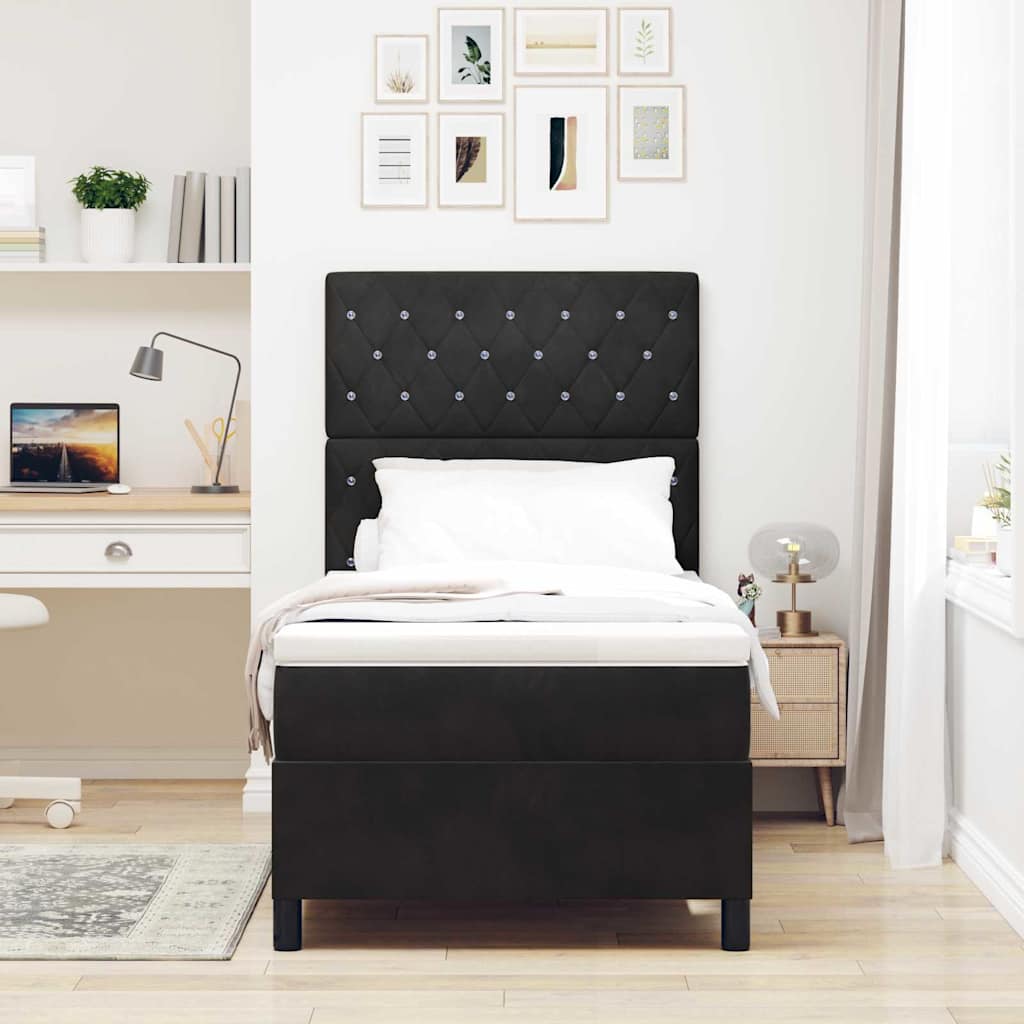 LED Box Spring Bed met matras Zwart 100 x 200 cm Fluweel