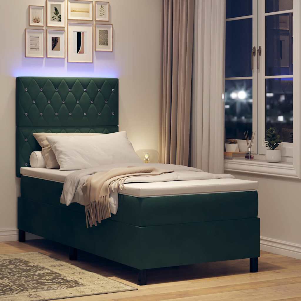 LED Box Spring Bed met matras Donkergroen 100 x 200 cm Fluweel is nu te koop bij PeponiXL, paradijselijk wonen!