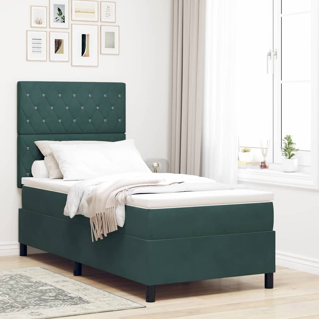 LED Box Spring Bed met matras Donkergroen 100 x 200 cm Fluweel is nu te koop bij PeponiXL, paradijselijk wonen!